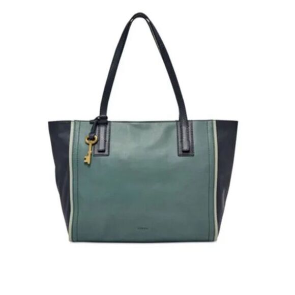 Fossil Emma Leather Tote Arctic Mist (Aqua + navy) - Picture 1 of 8